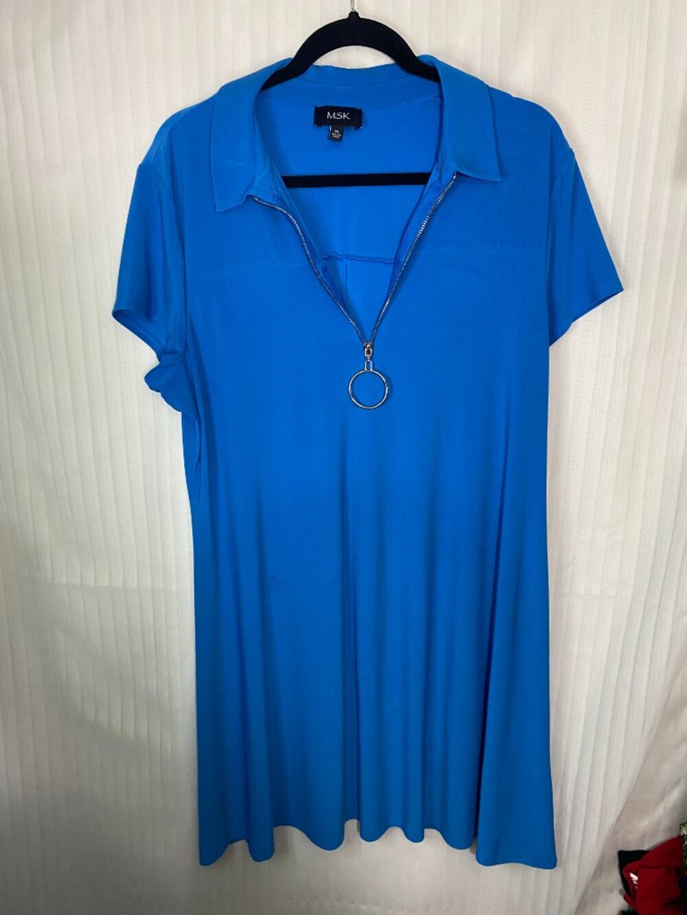 MSK Women's XL Blue Zip Front Collar Dress Short Sleeve A-Line Stretch Casual - Picture 6 of 6